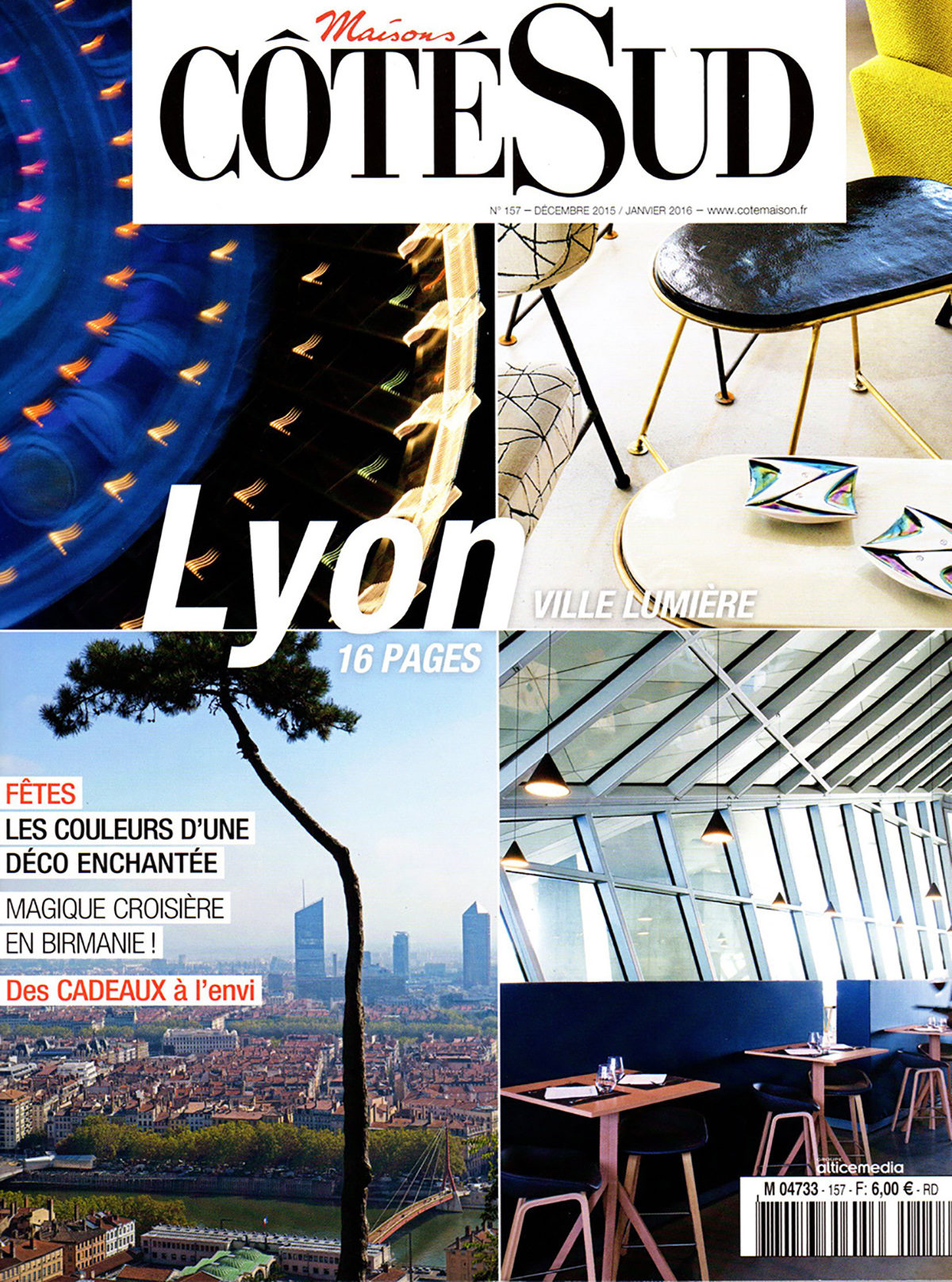Parution presse CÔTÉ SUD SPÉCIAL LYON 2015 Claude Cartier décoration architecte d'intérieur à Lyon.
